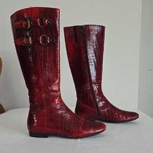 Donald J. Pliner Red Embossed Heeled Boots